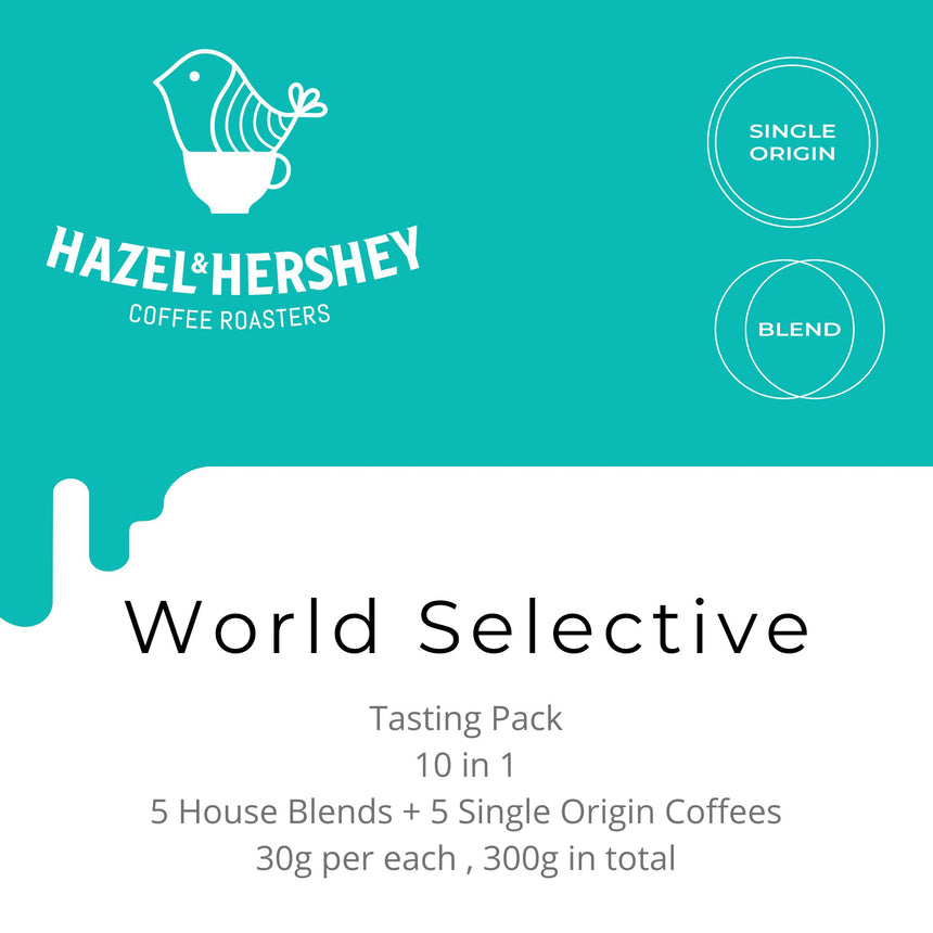 Hazel & Hershey World Selective Tasting Pack 10 in 1, Hazel & Hershey Coffee Roasters - Hazel & Hershey Coffee Roasters
