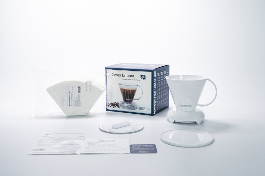 Handybrew | Clever Dripper w/filter paper bundle, Handybrew - Hazel & Hershey Coffee Roasters Solid White Small