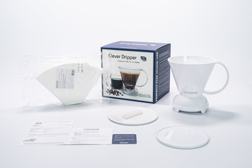 Handybrew | Clever Dripper w/filter paper bundle, Handybrew - Hazel & Hershey Coffee Roasters Solid White Large