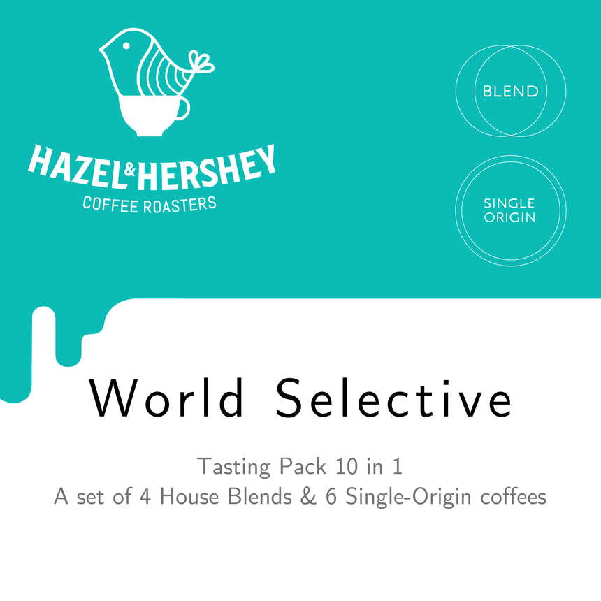 Hazel & Hershey World Selective Tasting Pack 10 in 1, Hazel & Hershey Coffee Roasters - Hazel & Hershey Coffee Roasters