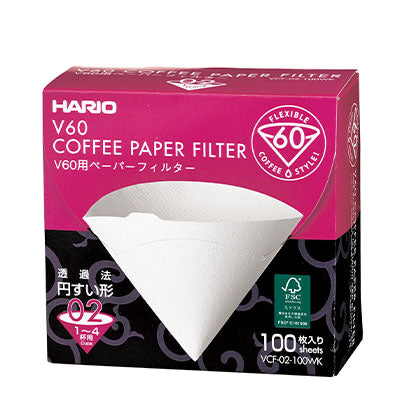 Hario | V60 Paper Filter 01/02 W 100 sheets (Box), Hario - Hazel & Hershey Coffee Roasters V60 Paper Filter Box - 02 (VCF-02-100WK)